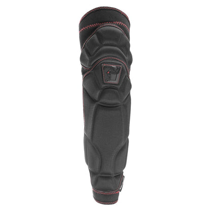 Black protective elbow pad with red stitching front view