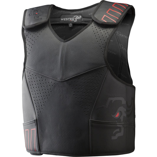 Black protective vest with brand logo